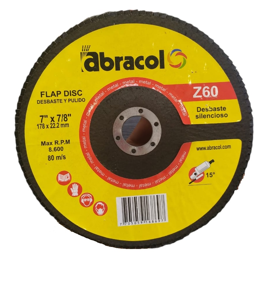 DISCO DE LIJA DE 7 " X 7/8" GRANO 60 T29 REF. FDISCO-760 COD. 168697 MARCA ABRACOL