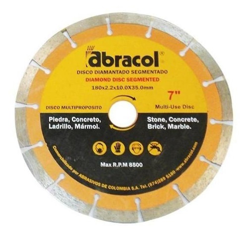 DISCO DE CORTE DIAMANTADO SEGMENTADO 7" X 2.2 MM X 10 MM REF. DDIAMT-7SM COD. 021657 MARCA ABRACOL