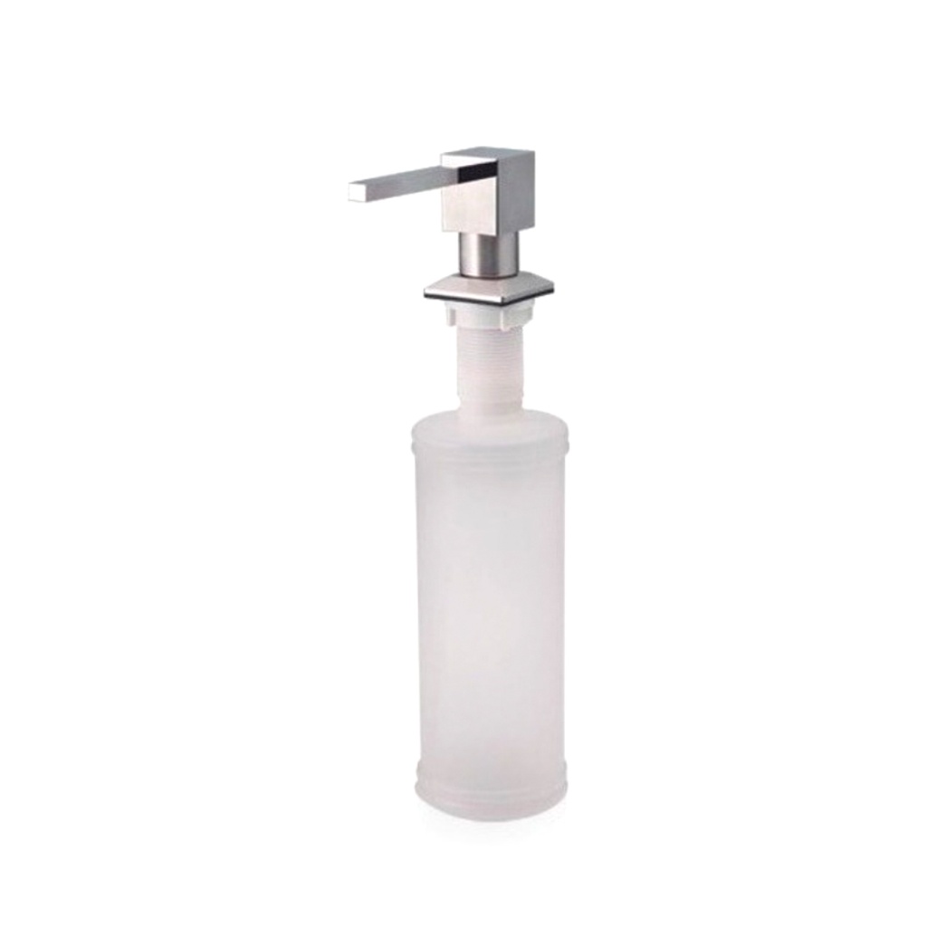 DISPENSADOR MANUAL DE JABON LIQUIDO ACERO INOX. CUADRADO ENVASE PVC CROMO REF. BM-205 MARCA BM