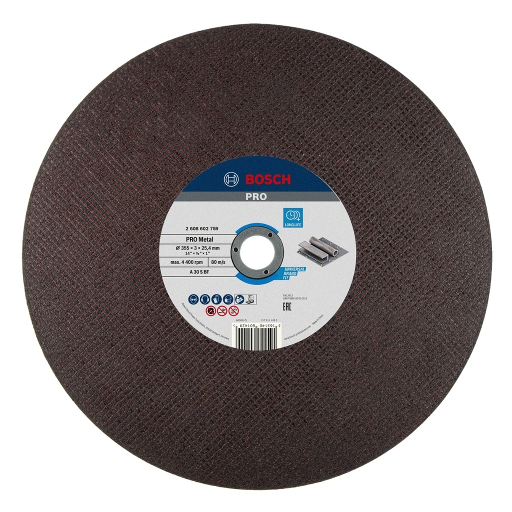 DISCO DE CORTE TRONZADORA P/ METAL DE 14" X 1/8" X 1" REF. 2608602759 / 601429/ 875835 MARCA BOSCH