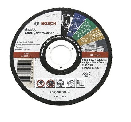 DISCO DE CORTE MULTICONTRUCCION 4 1/2" X 1MM REF. 602384 / 505208 MARCA BOSCH