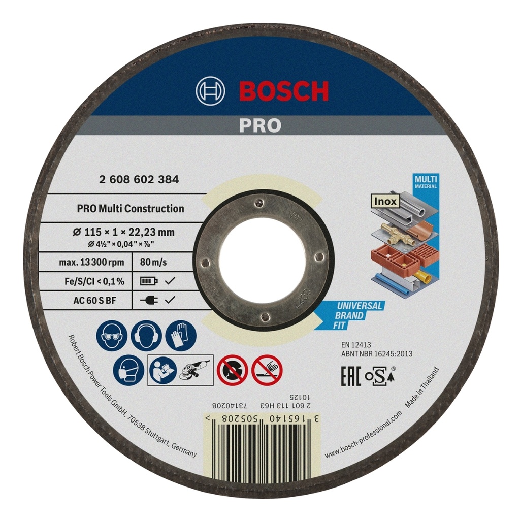 DISCO DE CORTE MULTICONTRUCCION 4 1/2" X 1MM REF. 602384 / 505208 MARCA BOSCH