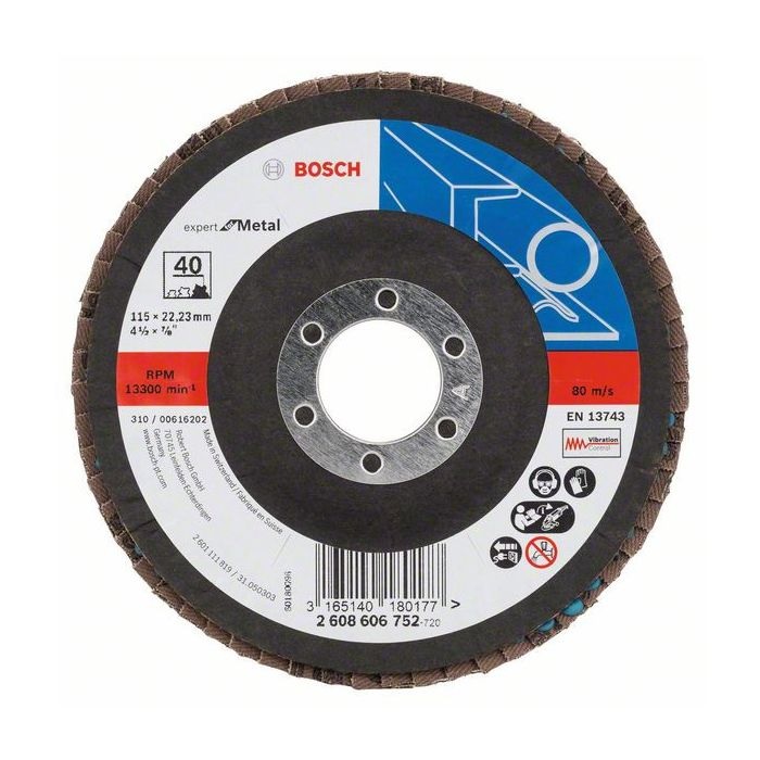 DISCO FLAP 4 1/2" X 7/8" GRANO 40 REF. 2608606752 / 180177 / 879260 MARCA BOSCH