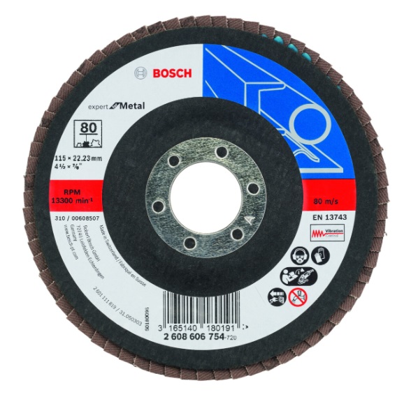 DISCO FLAP 4 1/2" X 7/8" GRANO 80 REF. 606754 / 879265 MARCA BOSCH