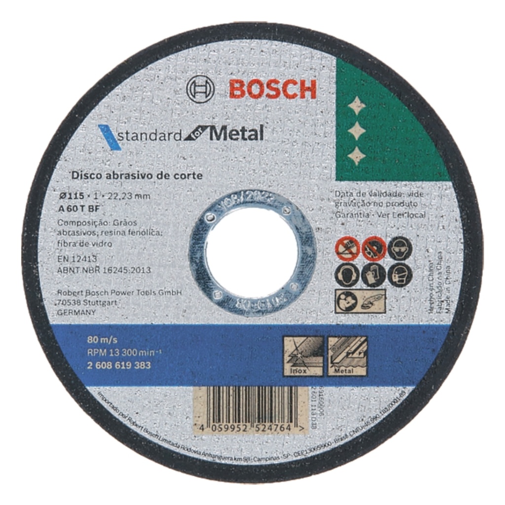 DISCO DE CORTE EXTRA FINO P/ METAL -ACERO INOX. DE 4.1/2 X 3 .64" (1 MM) REF. 2608619383/ 875411 / 524764 MARCA BOSCH