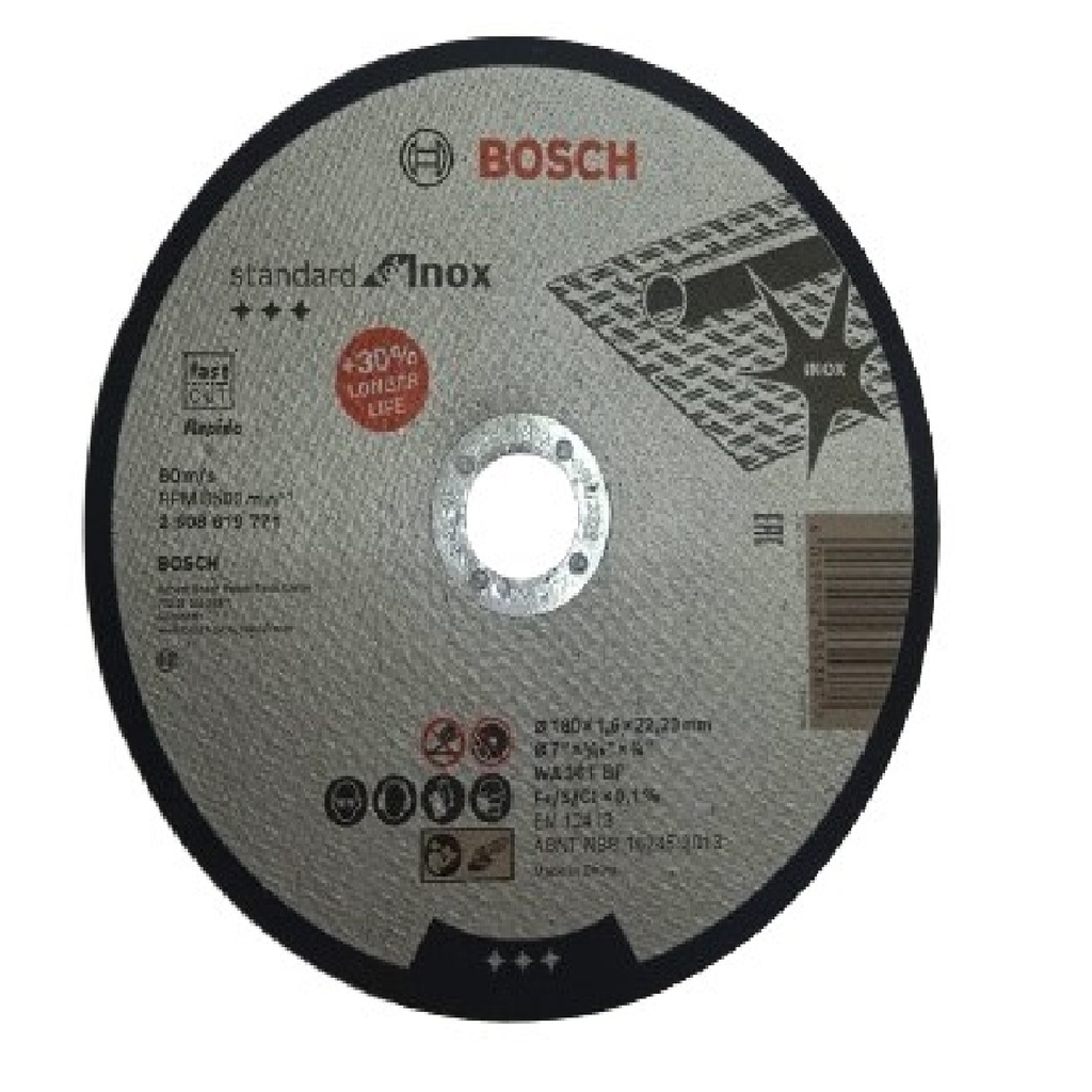 DISCO DE CORTE FINO CENTRO PLANO P/ ACERO INOX DE 7" X 1/16" X 7/8" REF. 631387 / 619771 MARCA BOSCH