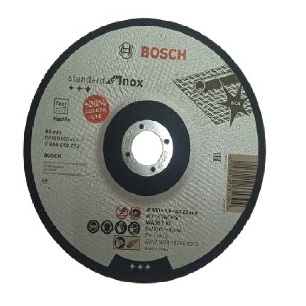 DISCO DE CORTE FINO CONCAVO PARA ACERO INOX DE 7" X 1/16" X 7/8" REF. 631394 / 619772 MARCA BOSCH