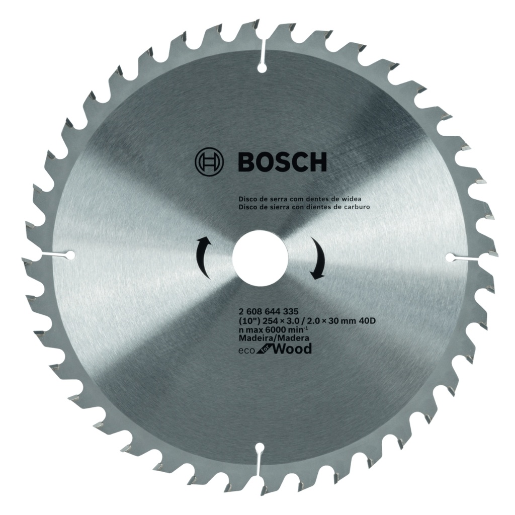 DISCO P/SIERRA CIRC. PARA MADERA 10" X 1" X 3MM ( 254 MM) 40 DIENTES ECO REF. 2608644335 / 880633 / 876302 MARCA BOSCH
