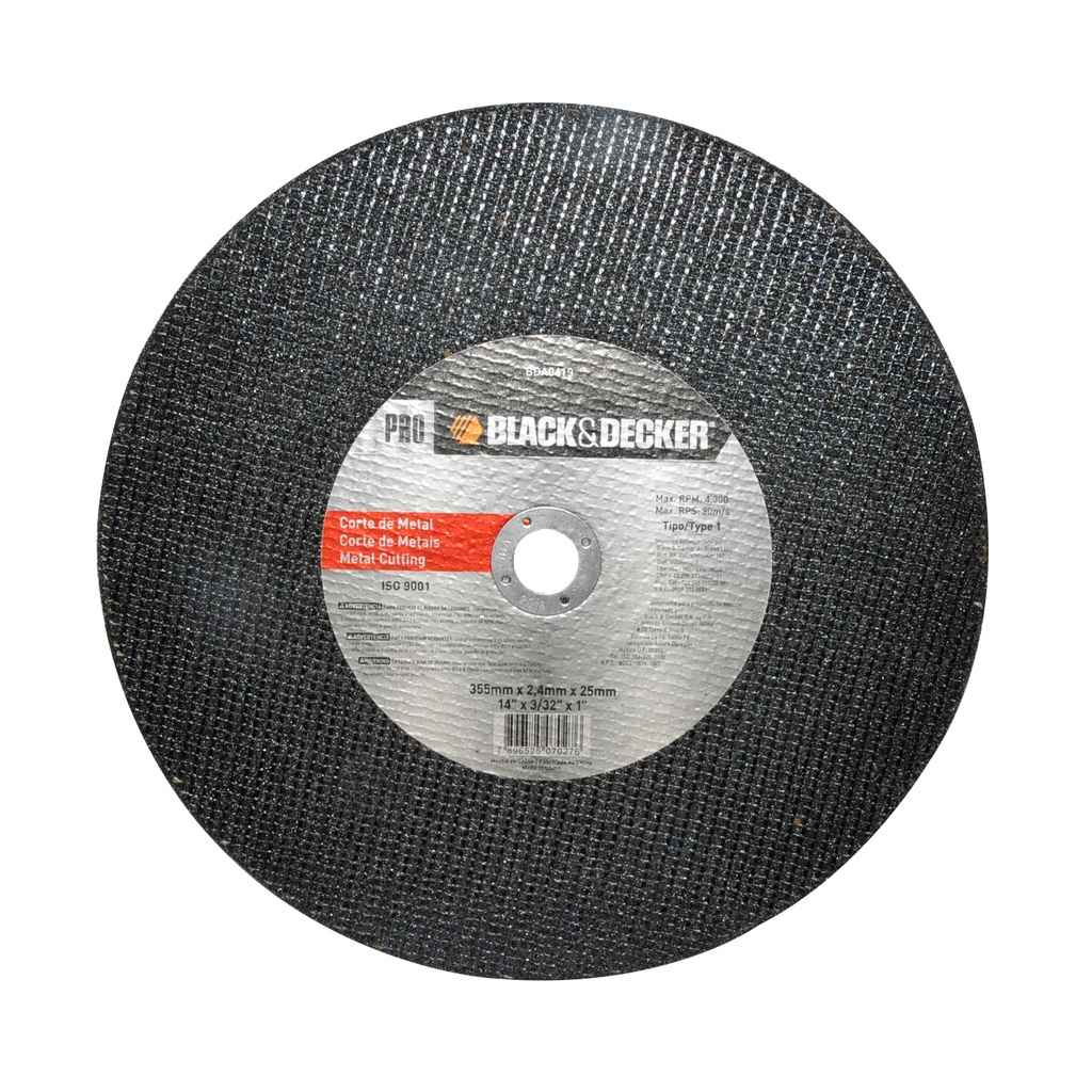DISCO DE CORTE TRONZADORA P/ METAL 14" X 3/32" X 1" REF. BDA0419 MARCA BLACK&DECKER
