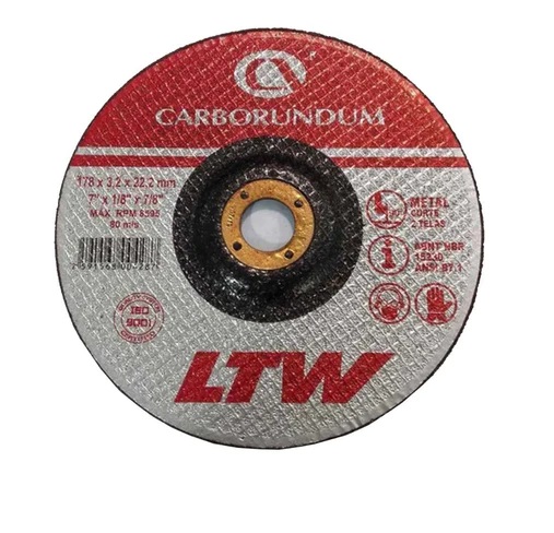 DISCO DE CORTE EXTRA FINO P/ METAL LTW 7" X 5/64" X 7/8" C/REB REF.2821 COD.009787 MARCA CARBORUNDUM
