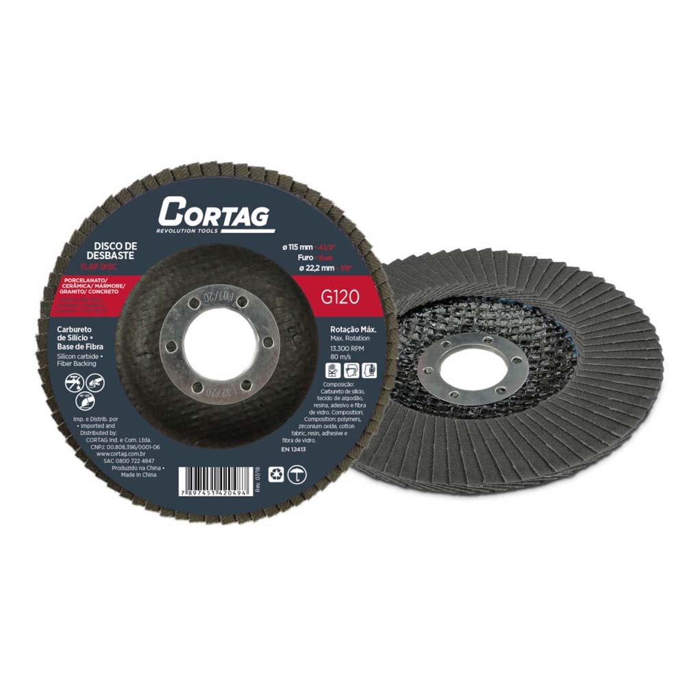 DISCO DE PULIDO FLAP BASE DE FIBRA 115 MM GRANO 120 CS-BF REF. 62050 CORTAG RT