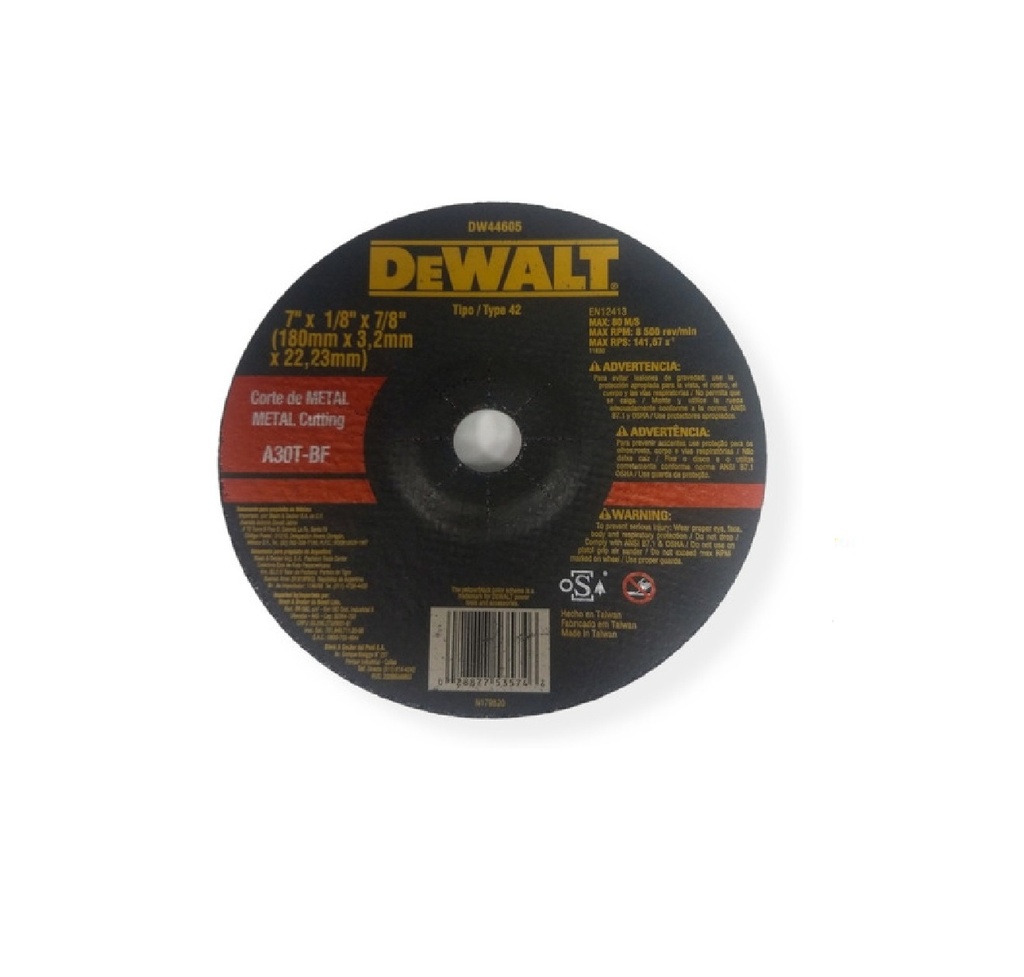 DISCO ABRAS. C/METAL 7" X 1/8" X 7/8" ( 180 X 3.2X 22.23 MM) C/REB REF. DW44605 / DIS-710 DEWALT