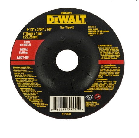DISCO ABRAS. C/METAL 4 1/2" X 3/64" X 7/8" ( 115 X 1 X 22.23 MM) C/REB REF. DW44619 / DIS-707 DEWALT