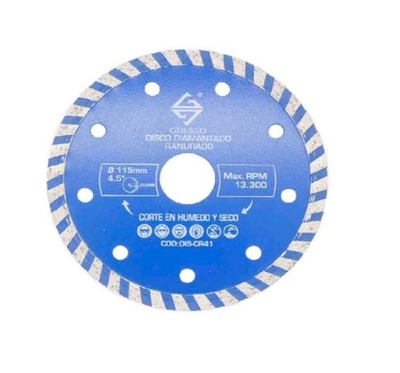 DISCO DE CORTE DIAMANTADO RANURADO 4 1/2" REF.DIS-CR41 MARCA GDESEO