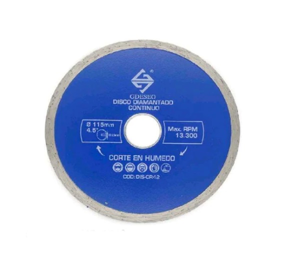 DISCO DE CORTE DIAMANTADO CONTINUO LISO 4 1/2" REF.DIS-CR42 MARCA GDESEO