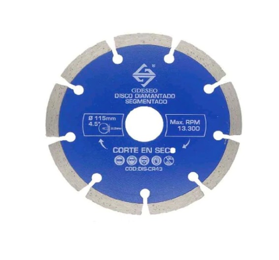 DISCO DE CORTE DIAMANTADO SEGMENTADO 4 1/2" REF.DIS-CR43 MARCA GDESEO