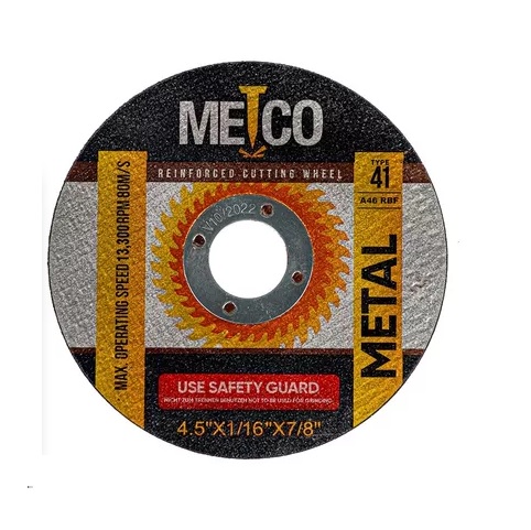 DISCO DE CORTE 4 1/2 " X 1/16" ( 1.59MM) X 7/8" SPEED 13.000 RPM REF. 301421 MARCA METCO