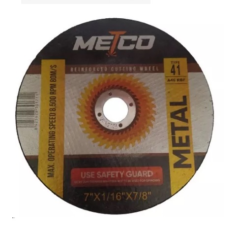 DISCO DE CORTE 7" X 1/16" x 7/8" SPEED 8.500 RPM REF. 301711 MARCA METCO