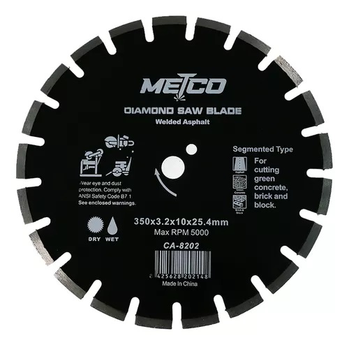 DISCO DIAMANTADO SEGMENTADO DE 14" PARA CONCRETO 5.000 RPM REF. 202148 MARCA METCO