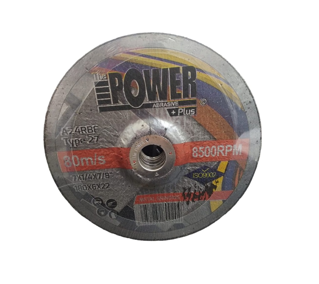 DISCO DE DESBASTE ACERO INOX DCR 4 1/2" X 1/8" X 7/8" 115 X 3 X 22 MM A24RBF REF. 065/ 800105 POWER