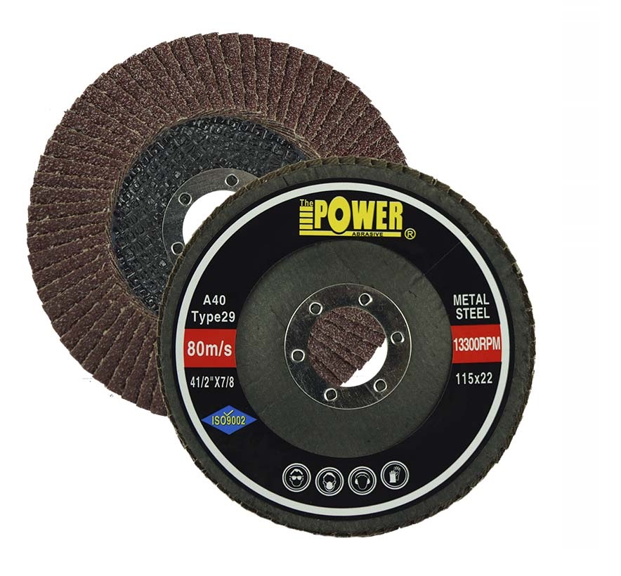 DISCO DE LIJA (FLAP DISC) DE 4 1/2" X 7/8" GRANO A-40 REF. 381 / A40 MARCA POWER