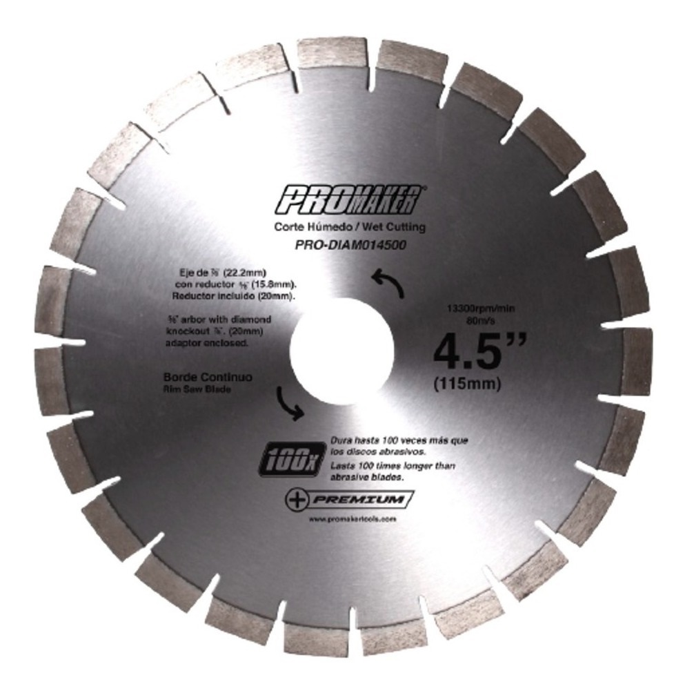 DISCO DE DIAMANTE CORTE "CONTINUO" 4 1/2" X 7/8" A 5/8" REF.PRO-DIAM14500 MARCA PROMAKER