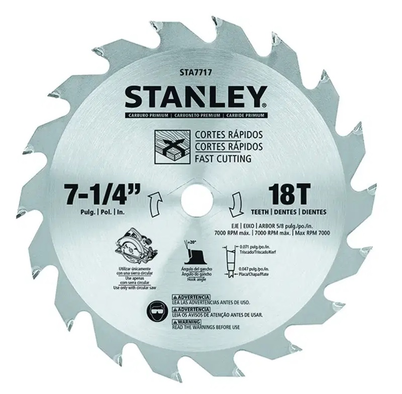 DISCO DE SIERRA CIRCULAR 7 1/4" 18 DIENTES REF. STA7717 MARCA STANLEY