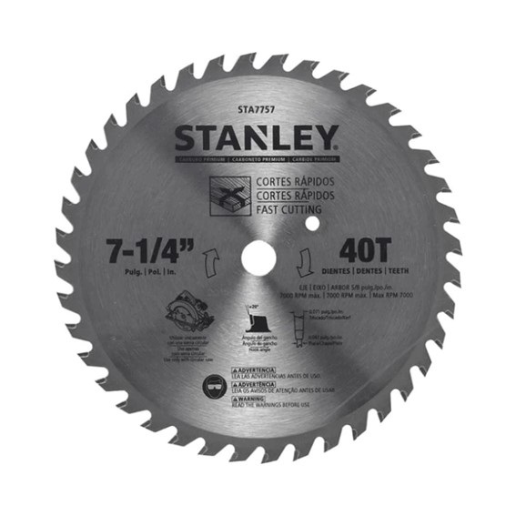 DISCO DE SIERRA CIRCULAR 7 1/4" 40 DIENTES REF. STA7757 DIS-766 MARCA STANLEY