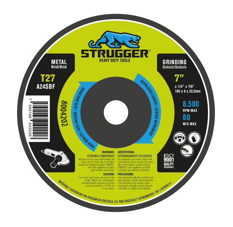 DISCO PARA DESBASTE DE 7" X 1/4" X 7/8" UNIDAD (ACERO AL CARBONO) REF. 8004202 MARCA STRUGGER