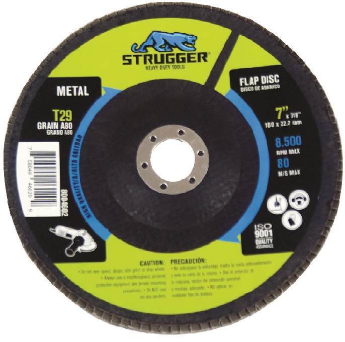 DISCO DE LIJA (FLAP DISC) DE 7" X 7/8" GRANO 100 T29 REF. 8004603 MARCA STRUGGER