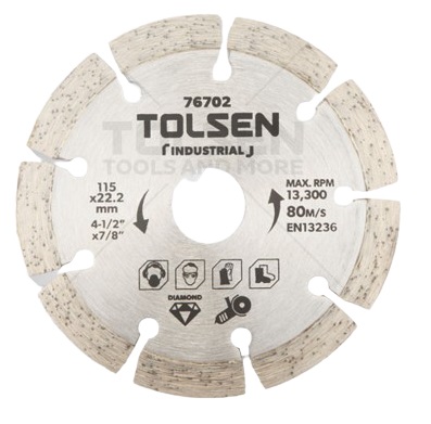 DISCO DE CORTE SEGMENTADO DE DIAMANTE 4" X 7/8" REF. 76702 MARCA TOLSEN