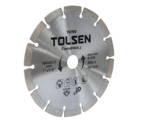 DISCO DE CORTE SEGMENTADO DE DIAMANTE 7" X 7/8" REF. 76705 MARCA TOLSEN