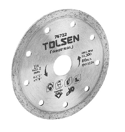 DISCO DE CORTE CONTINUO DE DIAMANTE 4 1/2" X 7/8" REF. 76722 MARCA TOLSEN