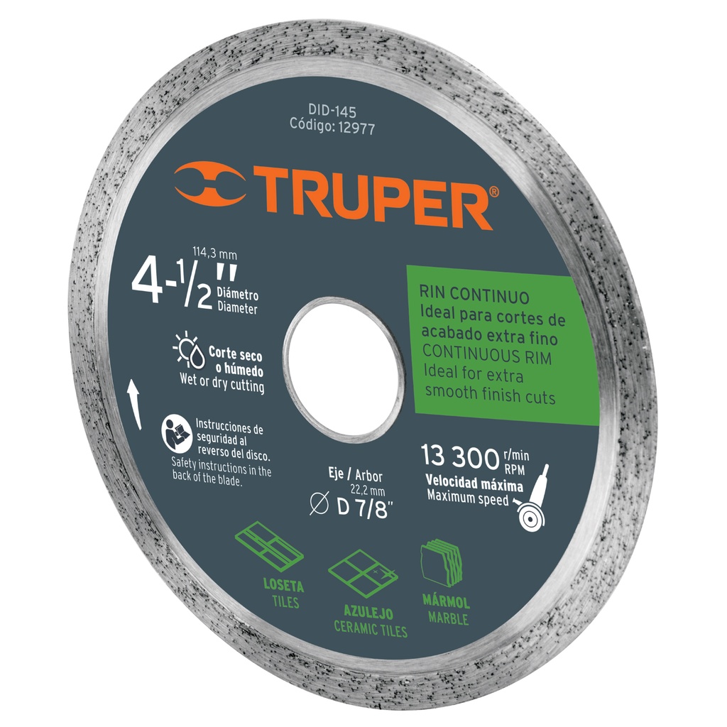 DISCO DE DIAMANTE CORTE RIN CONTINUO 4 1/2" MOD. DDT-1549C REF.12977 MARCA TRUPER