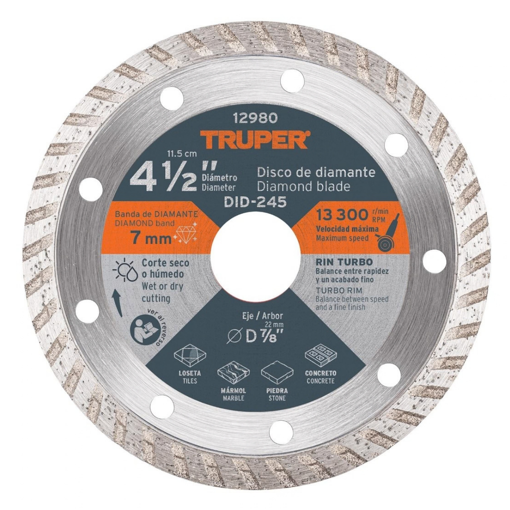 DISCO DE DIAMANTE CORTE RIN TURBO 4 1/2" MOD. DDT-1513T / DID-245 REF.12980 MARCA TRUPER