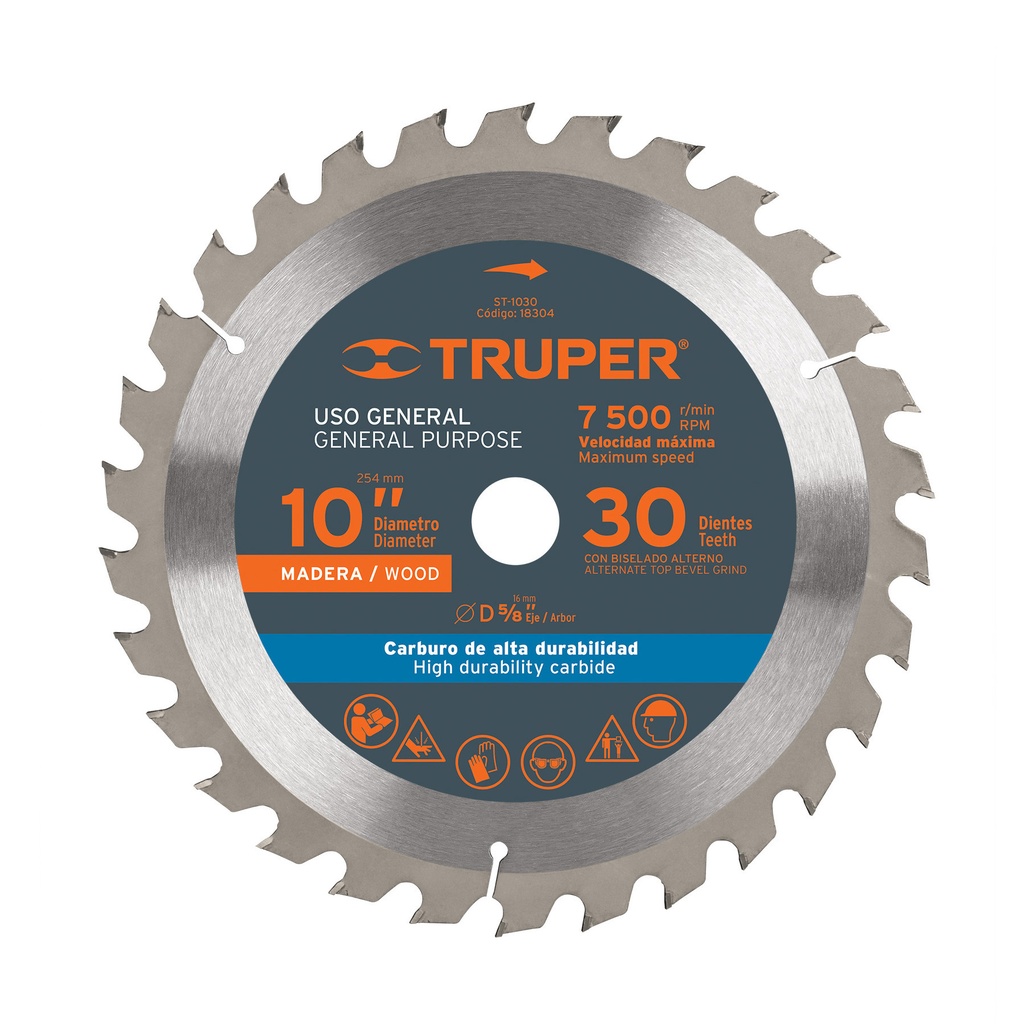 DISCO DE SIERRA CIRCULAR P/MADERA 10" X 5/8 60 DIENTES MOD.ST-1060 REF.18306 MARCA TRUPER