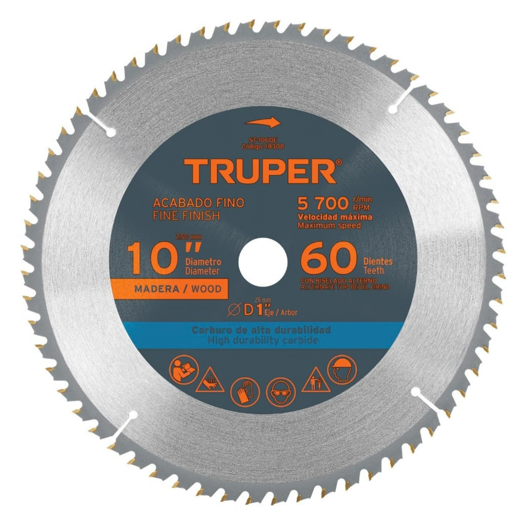 DISCO DE SIERRA CIRCULAR P/MADERA 10" X 1" 60 DIENTES MOD.ST-1060E REF.18308 MARCA TRUPER