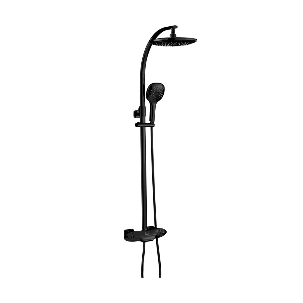 BARRA DE DUCHA TERMOSTATICA C/BOTON BLOQUEO 38° FOGLIA MATTE BLACK / ACERO INOX REF. DUC.08.03 BARI