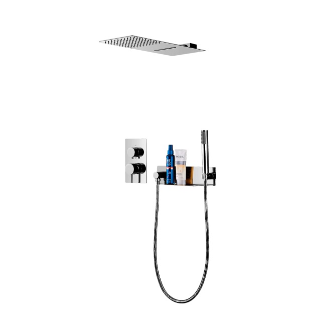 PANEL DE DUCHA / MEZCLADORES EMPOT DUCHA EXTRA PLANA + DUCHA TELEFONO + REPISA CROMADO MARCA KUBO