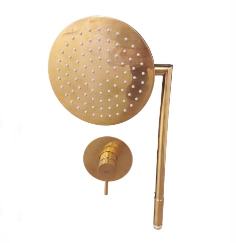 DUCHA / REGADERA EXTRA PLANA CON BRAZO + MONOMANDO LINEA SINTRA DORADO MATE REF. KUBO-123 MARCA KUBO
