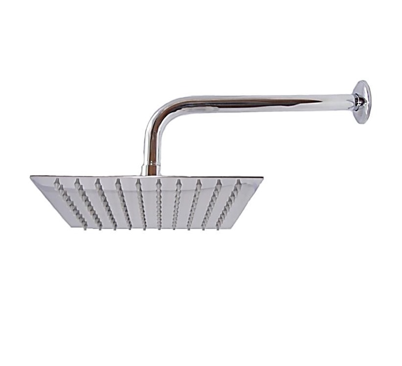 DUCHA CUADRADA ULTRA DELGADA 10" ACERO INOXIDABLE SATINADA C/TUBO 40 CM REF. BD-HLFL10 MARCA OMEGA