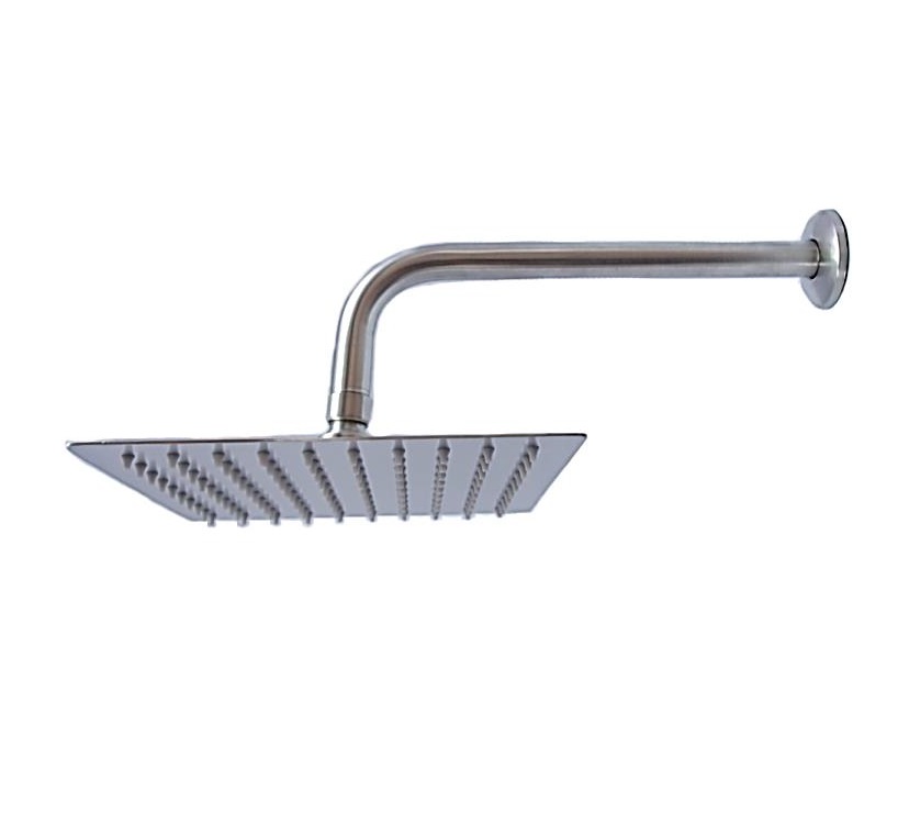 DUCHA CUADRADA ULTRA DELGADA 12" ACERO INOXIDABLE SATINADA C/TUBO 45 CM REF. BD-HLFL12 MARCA OMEGA
