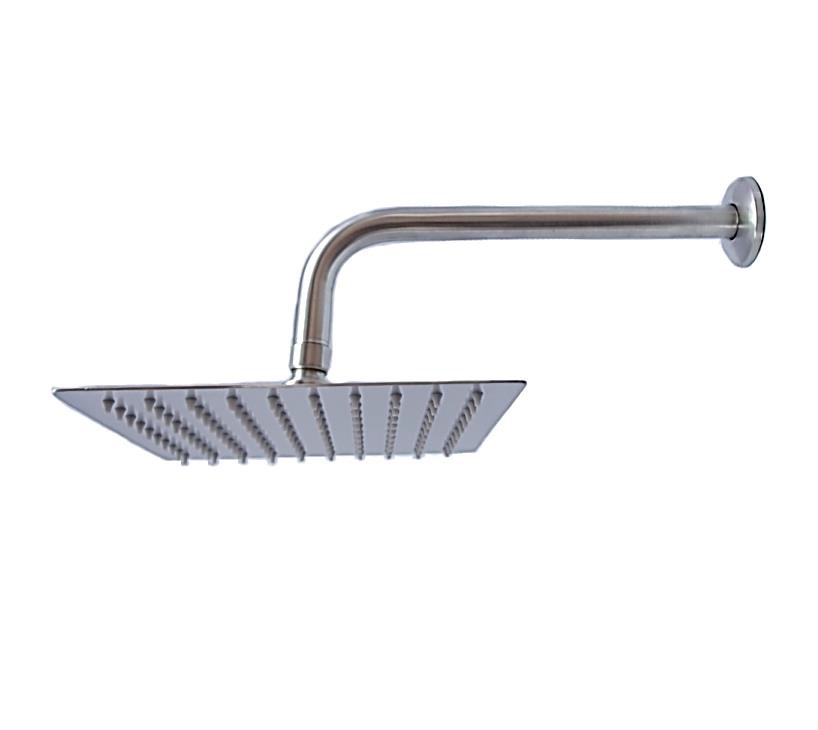 DUCHA CUADRADA ULTRA DELGADA 10" ACERO INOXIDABLE C/TUBO 45CM REF. CD-HLFL10 MARCA OMEGA