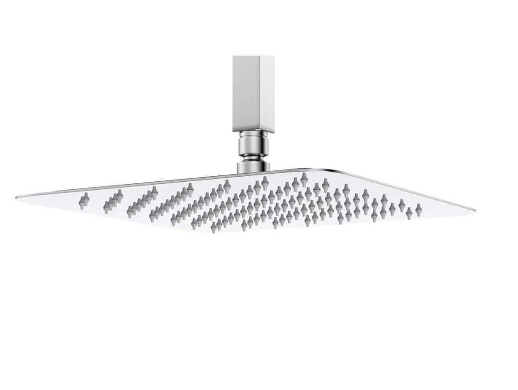 DUCHA CUADRADA ULTRA DELGADA 16" ACERO INOXIDABLE C/TUBO 45 CM DE TECHO REF. CD-HLFL16 MARCA OMEGA