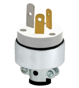 ENCHUFE DE POTENCIA TRIPOLAR 20 AMP 125 -250 V VINIL BLANCO (PATA GALLINA) REF. KOB-130W MARCA KOBY