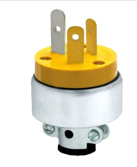 ENCHUFE DE POTENCIA TRIPOLAR 20 AMP 125 -250 V VINIL AMARILLO (PATA GALLINA) REF. KOB-130 MARCA KOBY
