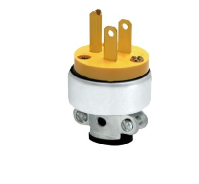 ENCHUFE BIPOLAR C/TIERRA 2 POLOS 15 AMP 125 V METAL-VINIL AMARILLO REF. KOB-052 MARCA KOBY