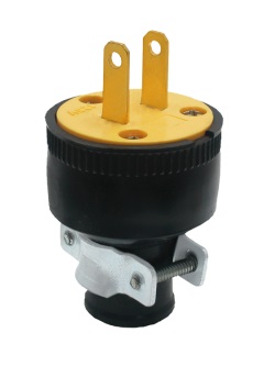 ENCHUFE BIPOLAR S/TIERRA 15 AMP 125 V GOMA NEGRA CON ABRAZADEROA METAL REF. KOB-054 MARCA KOBY