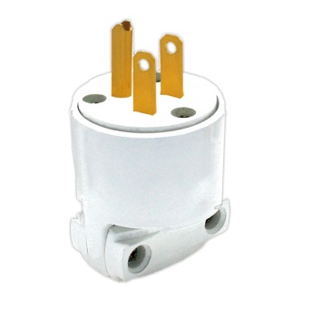 ENCHUFE BIPOLAR C/TIERRA 15 AMP 125 V TERMOPLASTICO VINIL BLANCO REF. KOB-060W MARCA KOBY