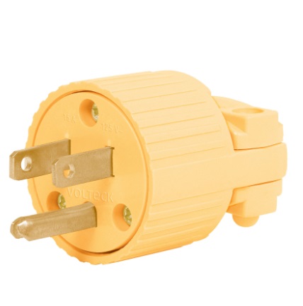 ENCHUFE INDUSTRIAL MACHO C/TIERRA 2 POLOS 15 AMP 127 V VINIL AMARILLO REF. 46205 MARCA VOLTECK